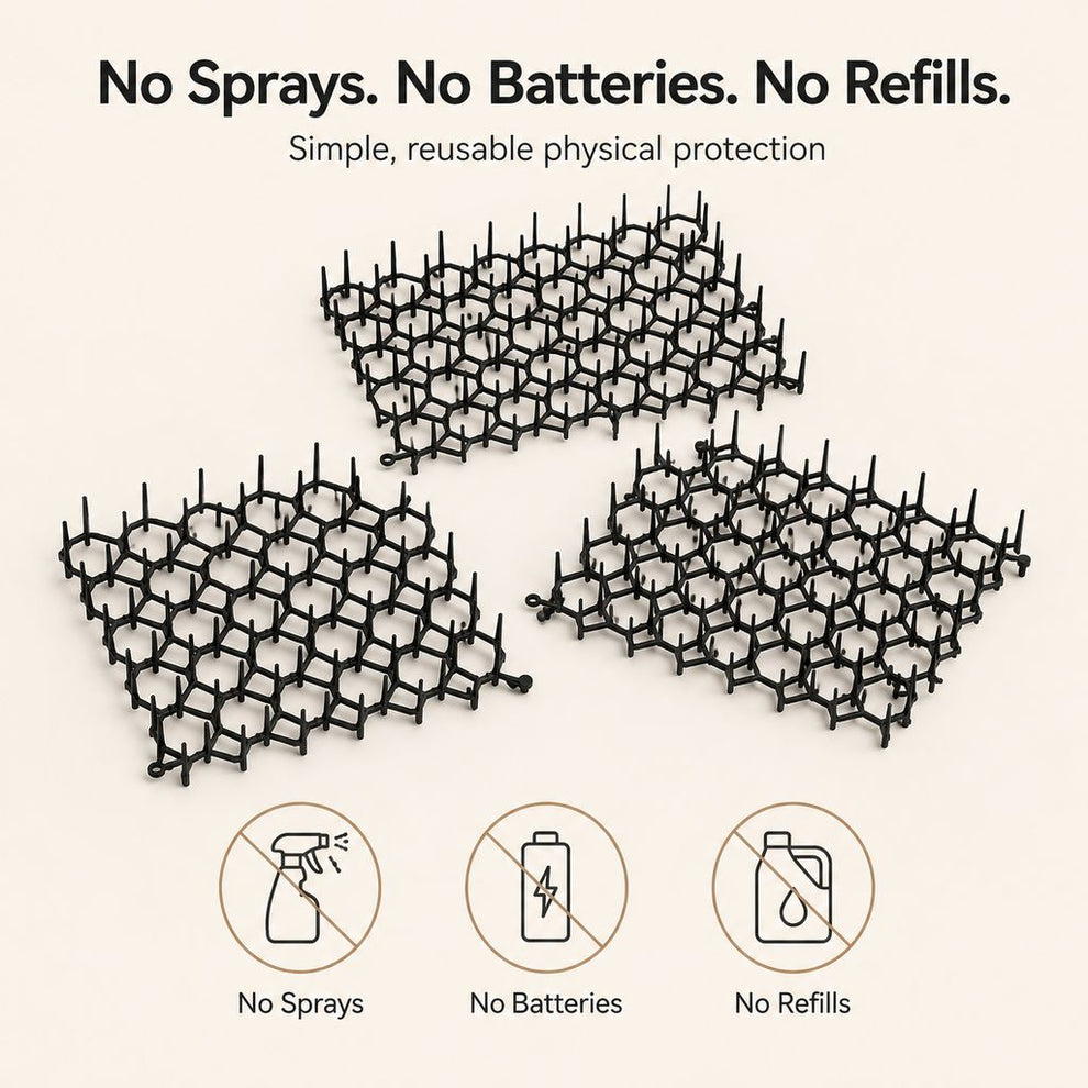 Open lattice cat deterrent mat with no sprays batteries or refills