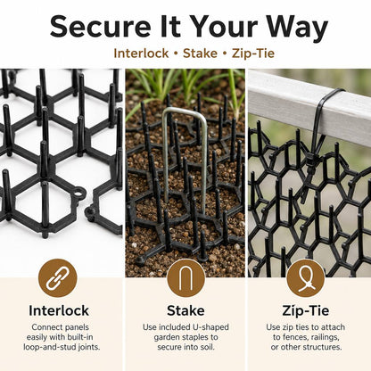 Rounded flexible plastic tips on modular cat deterrent mat