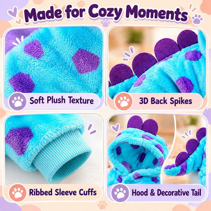 Plush fabric back spikes cuffs hood and decorative tail details