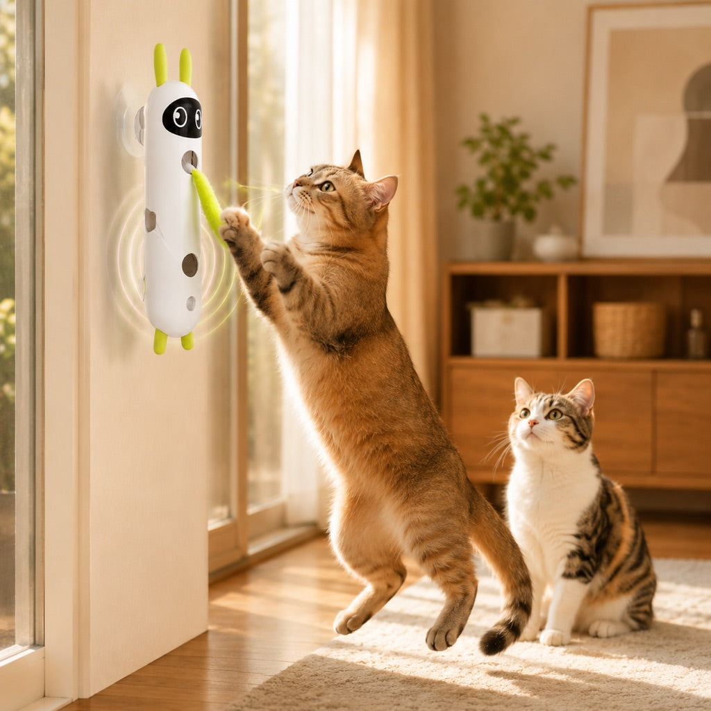 Paws in Awe Motion-Activated Feather Cat Toy for Indoor Play - Wall-Mounted Teaser That Keeps Bored Cats Busy image 1