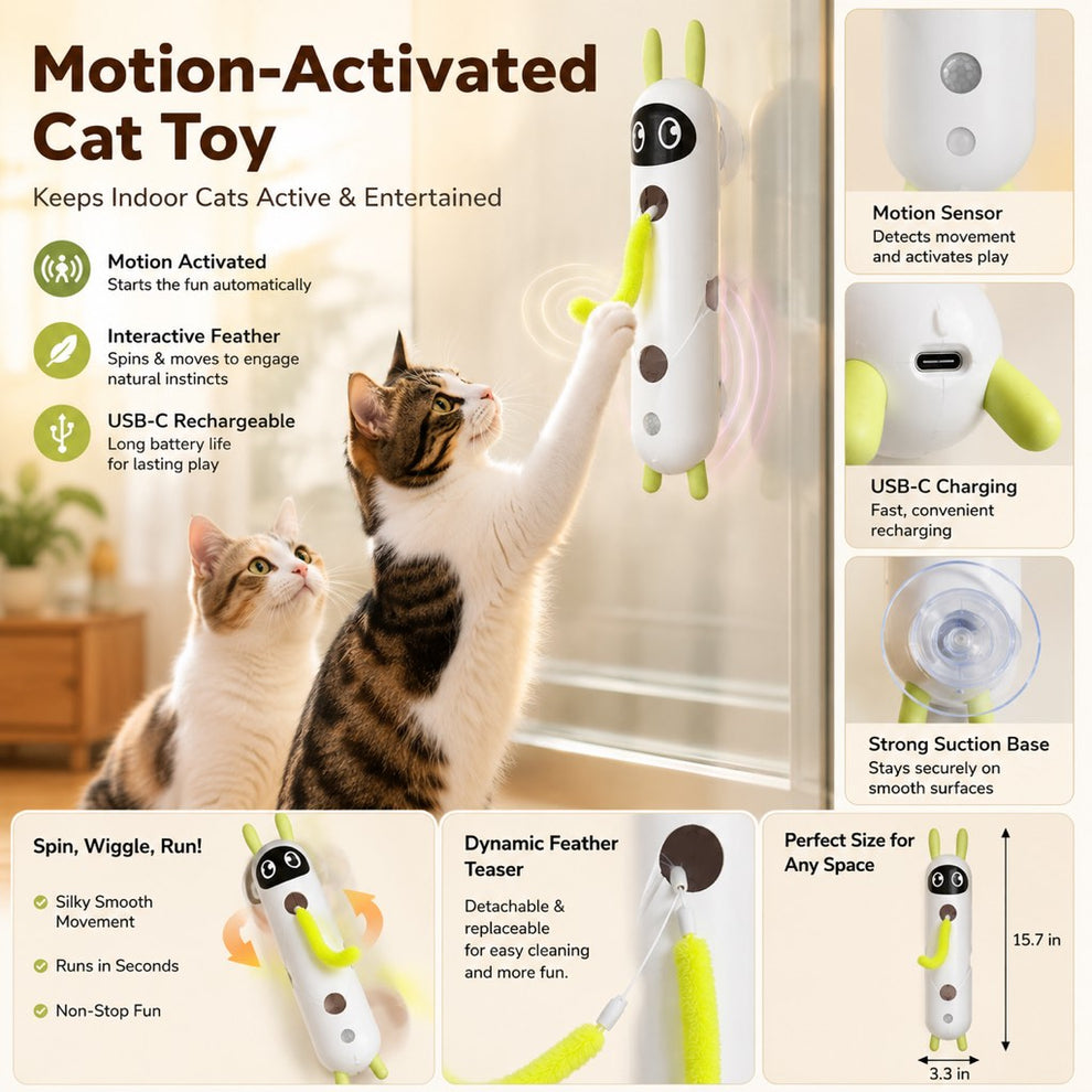 Paws in Awe Motion-Activated Feather Cat Toy for Indoor Play - Wall-Mounted Teaser That Keeps Bored Cats Busy image 4