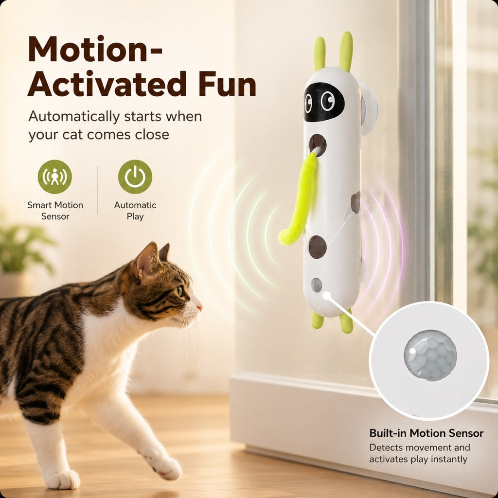 Paws in Awe Motion-Activated Feather Cat Toy for Indoor Play - Wall-Mounted Teaser That Keeps Bored Cats Busy image 3