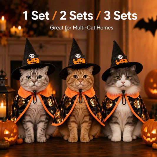 Halloween cat witch hat and cape costume set
