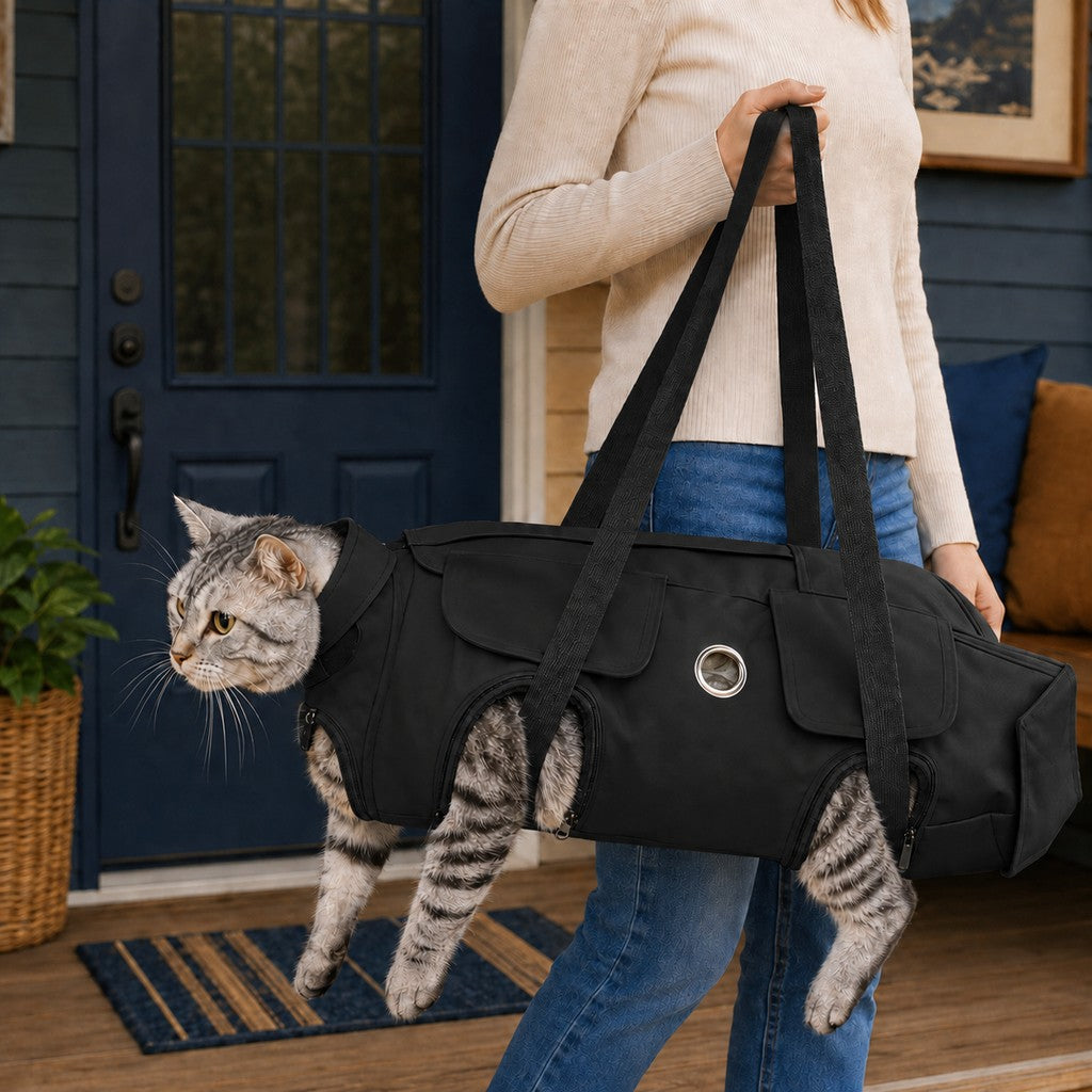 Paws in Awe Multi-Use Cat Carrier & Grooming Bag - Easy Paw Access for Vet Visits & At-Home Care image 2