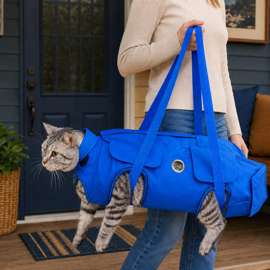 Paws in Awe Multi-Use Cat Carrier & Grooming Bag - Easy Paw Access for Vet Visits & At-Home Care image 1