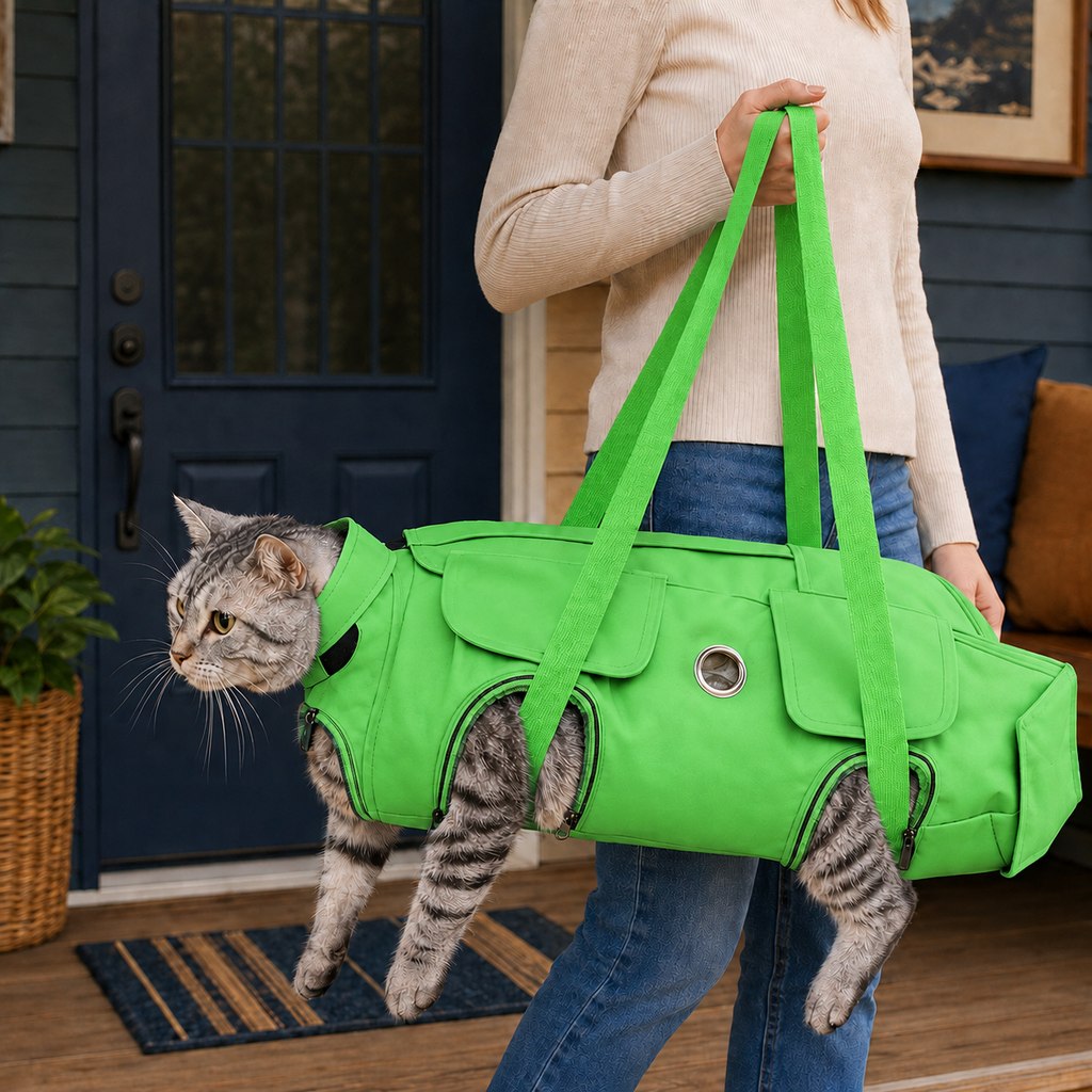 Paws in Awe Multi-Use Cat Carrier & Grooming Bag - Easy Paw Access for Vet Visits & At-Home Care image 5