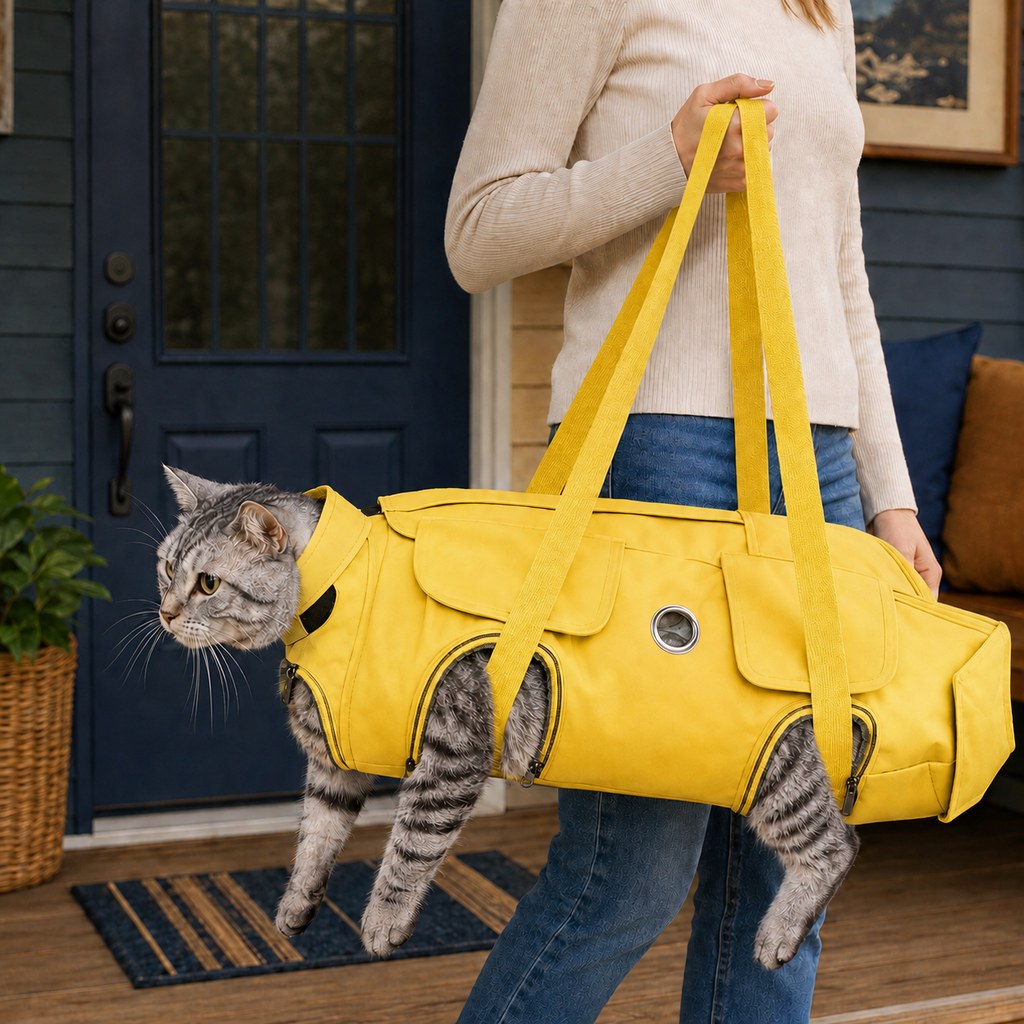 Paws in Awe Multi-Use Cat Carrier & Grooming Bag - Easy Paw Access for Vet Visits & At-Home Care image 3
