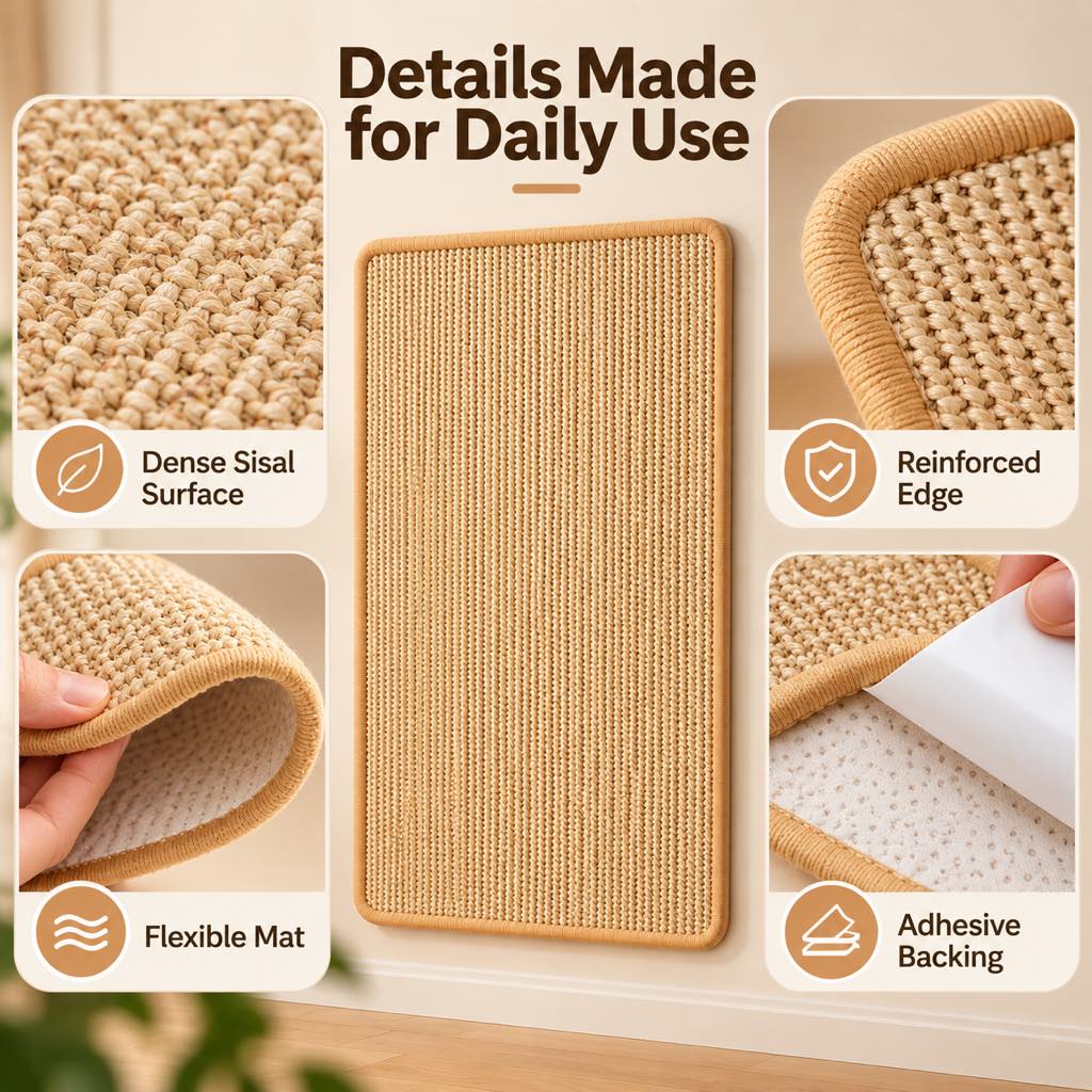 Paws in Awe Self-Adhesive Sisal Cat Scratching Mat for Sofas & Walls - Helps Protect Furniture from Scratches
