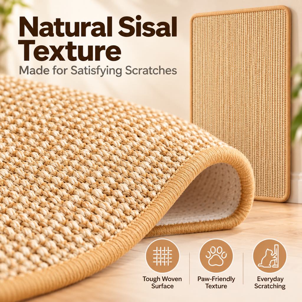 Paws in Awe Self-Adhesive Sisal Cat Scratching Mat for Sofas & Walls - Helps Protect Furniture from Scratches