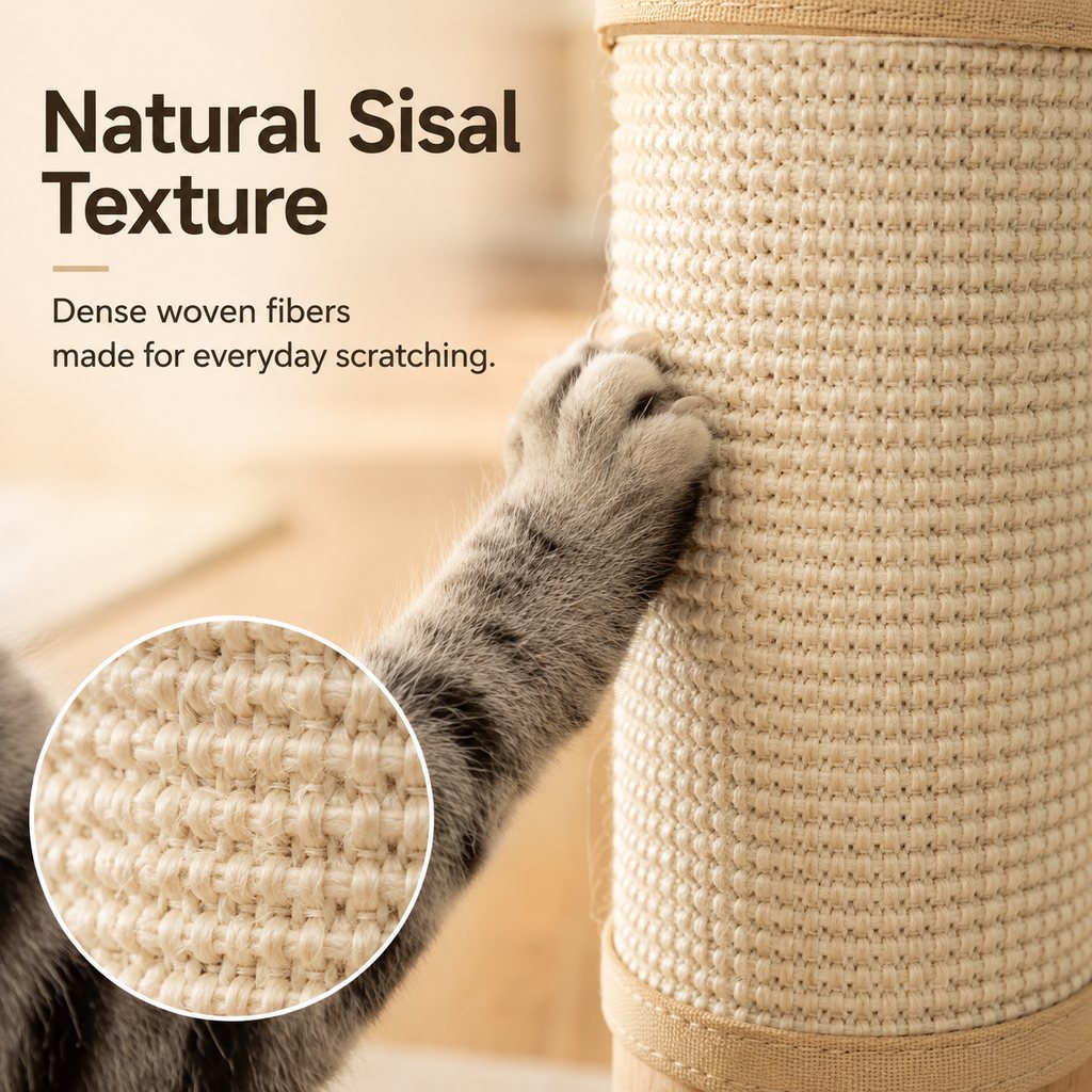 Natural sisal texture cat scratcher close-up