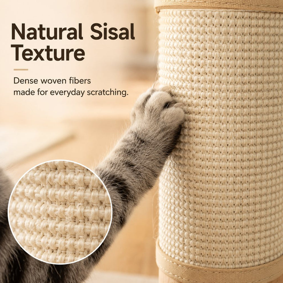 Natural sisal texture cat scratcher close-up