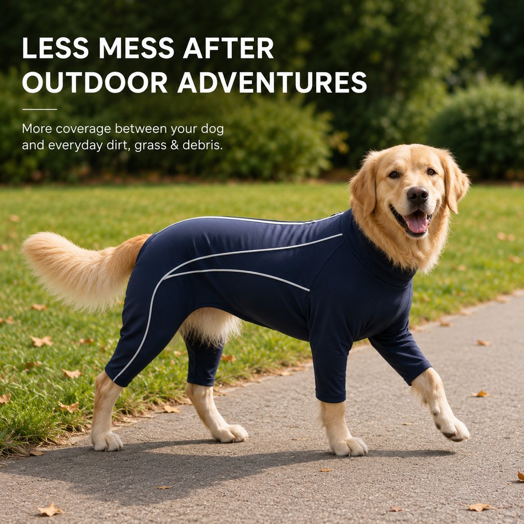 Paws in Awe Four-Leg Full-Body Dog Jumpsuit for Home & Outdoor Wear – Helps Contain Loose Fur & Everyday Dirt image 3