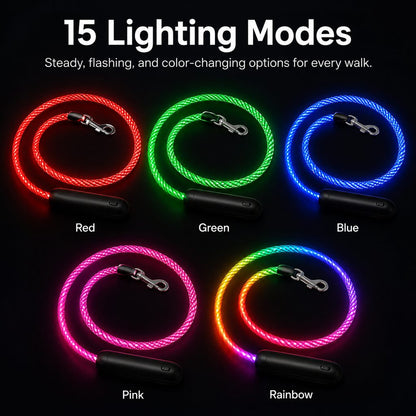 NightGlow dog leash with 15 lighting modes