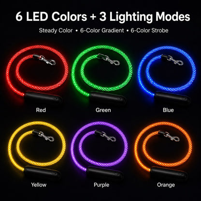 NightGlow LED dog leash with 6 LED colors and 3 lighting modes