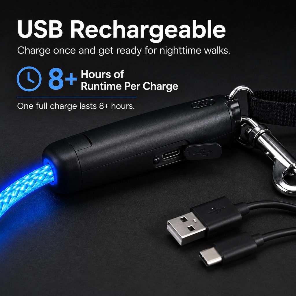 Paws in Awe NightGlow LED Light-Up Dog Leash for Night Walks - USB Rechargeable Safety Leash That Helps Your Dog Stay Visible in the Dark image 5