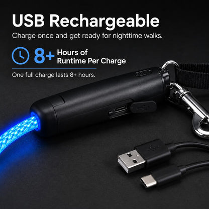 Paws in Awe NightGlow LED Light-Up Dog Leash for Night Walks - USB Rechargeable Safety Leash That Helps Your Dog Stay Visible in the Dark image 5