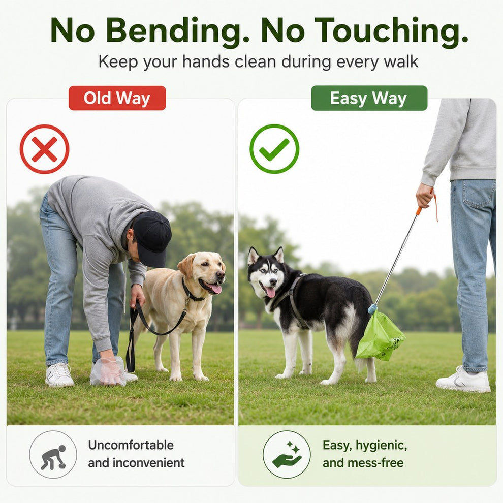 Paws in Awe Foldable Dog Poop Catcher for Walks - No-Bend Waste Pickup Tool with Telescopic Handle image 3