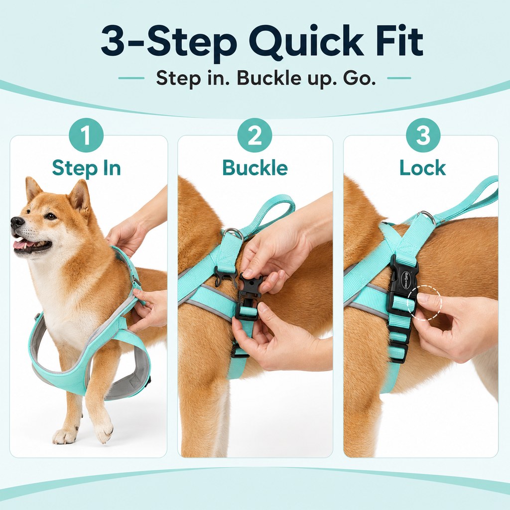 Paws in Awe Quick-Fit Lightweight Dog Harness & Leash Set for Daily Walks - No-Choke Step-In Comfort with Secure Buckle & Back Control Handle image 4