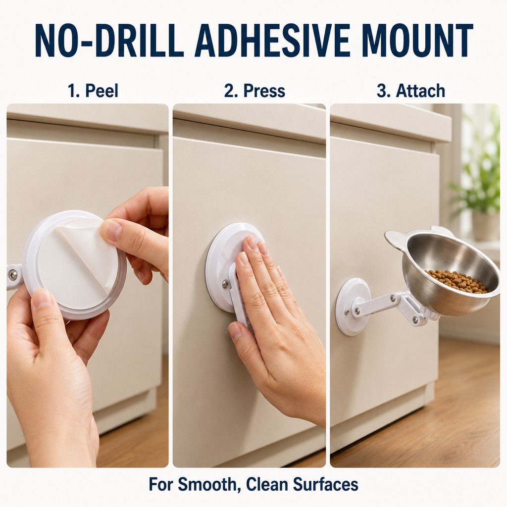 Paws in Awe Adjustable Wall-Mounted Pet Bowl for Cats & Small Dogs - Space-Saving Magnetic Stainless Steel Bowl image 7