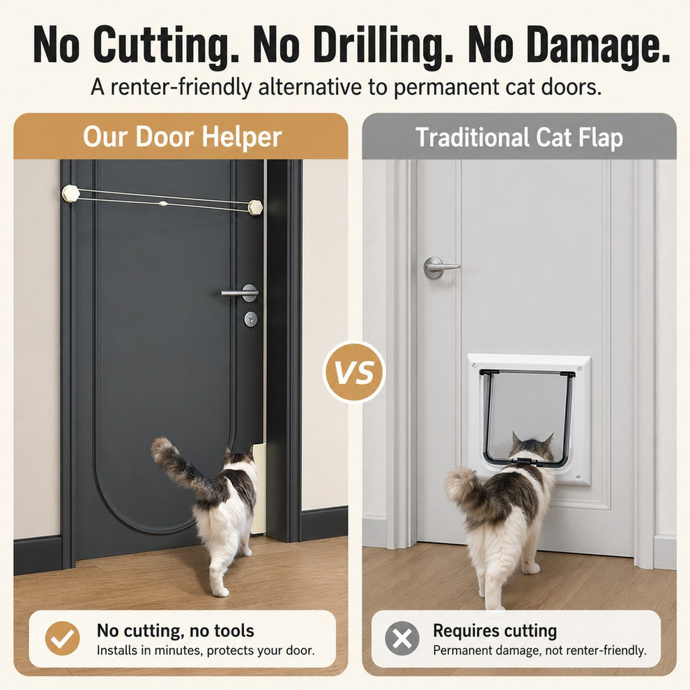 Paws in Awe No-Drill Cat Door Helper for Litter Rooms & Bedrooms - Let Cats Come and Go Without Leaving Doors Open image 3