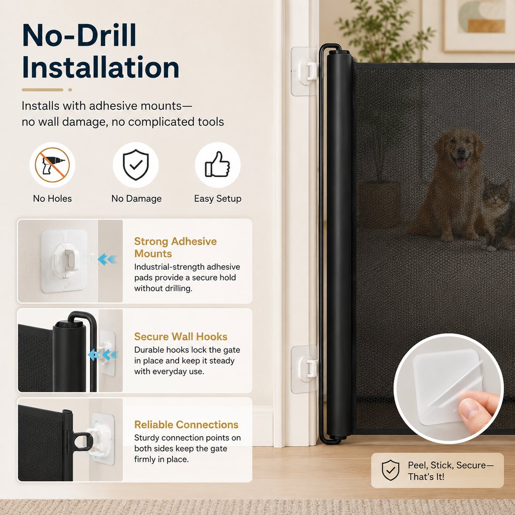 Paws in Awe No-Drill Retractable Pet Gate for Doorways, Kitchens & Stairs - Keep Cats and Dogs Safely Out of Off-Limit Areas image 8