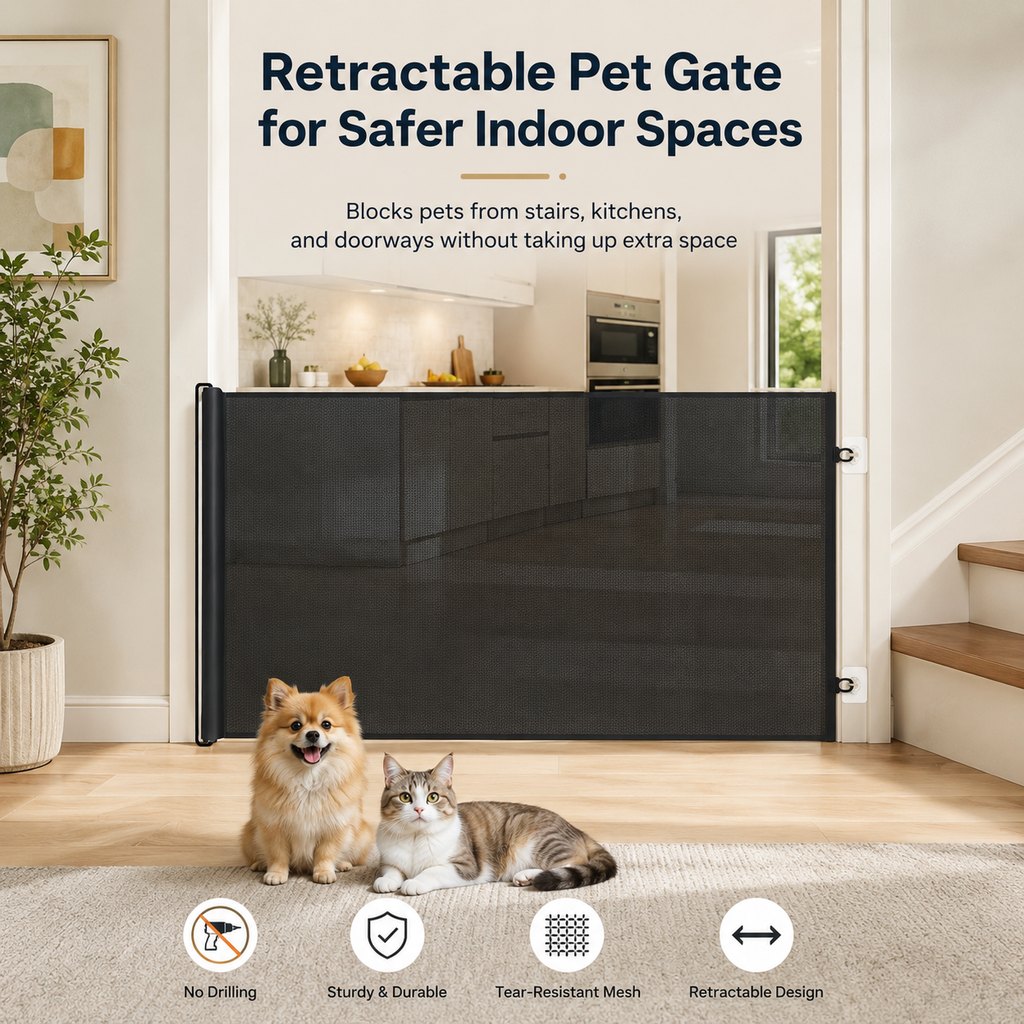 Paws in Awe No-Drill Retractable Pet Gate for Doorways, Kitchens & Stairs - Keep Cats and Dogs Safely Out of Off-Limit Areas image 2