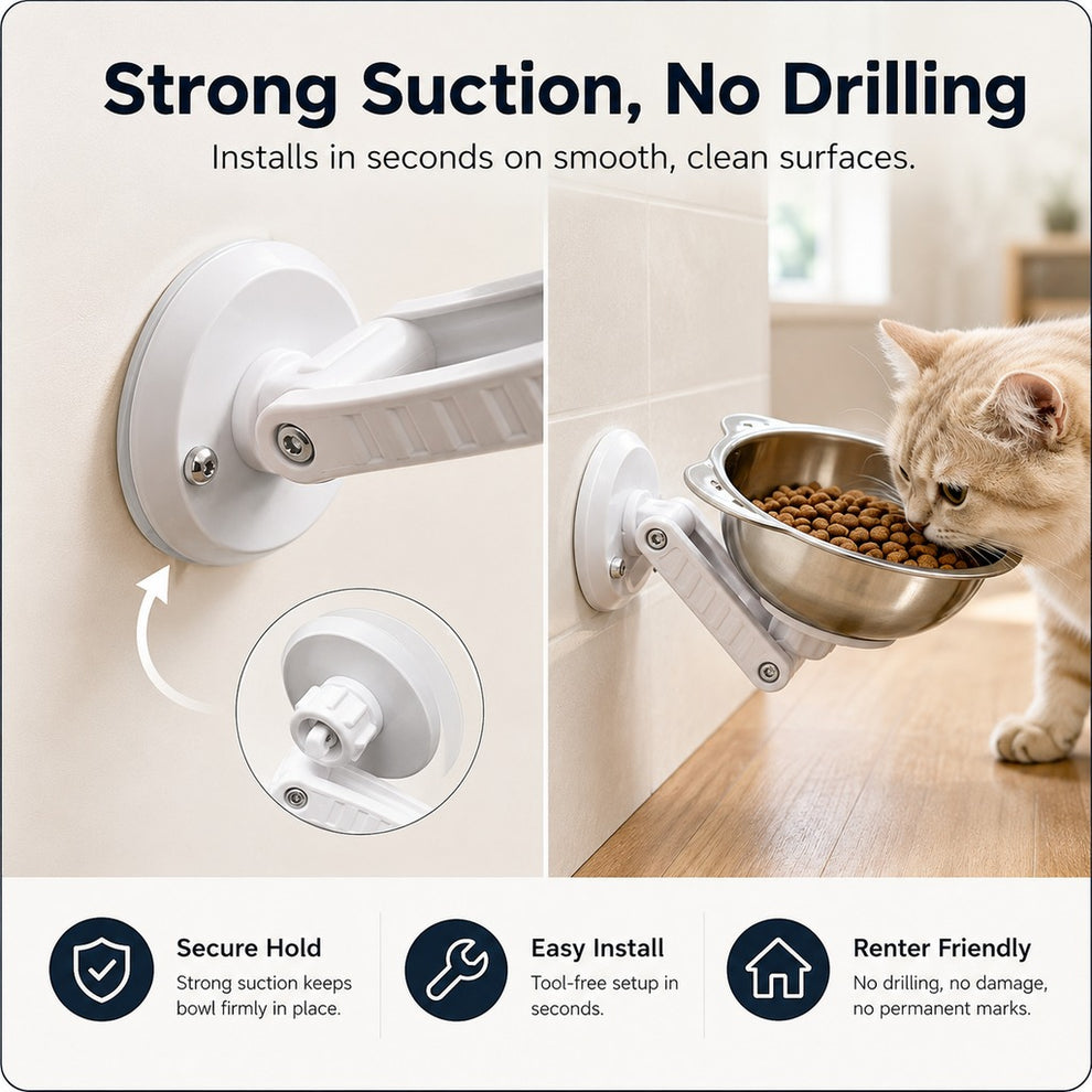 Paws in Awe No-Drill Wall-Mounted Pet Bowl for Small Dogs & Cats - Elevated Feeding for Cleaner Floors image 2