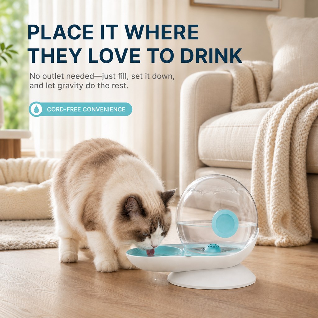 Paws in Awe 2.8L Gravity Pet Waterer for Cats & Small Dogs – No-Plug Auto Refill for Busy Homes image 3