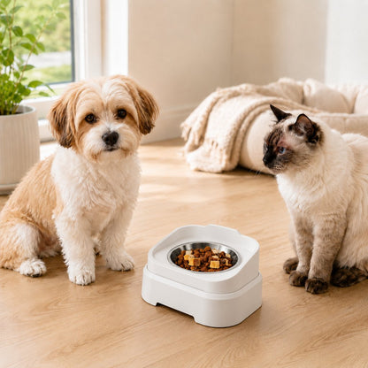 No Stand Moonlight White adjustable slow feeder pet bowl for cats and small dogs