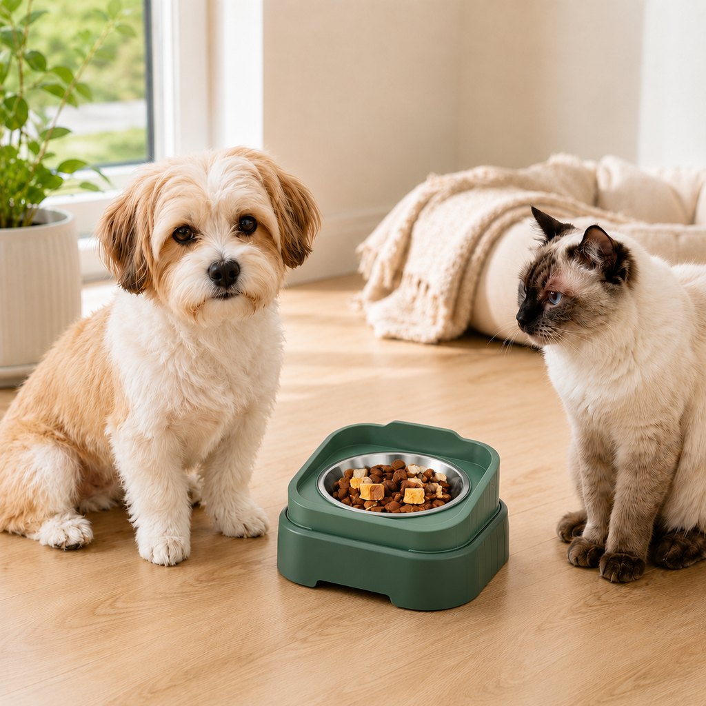 No Stand Sage Green adjustable slow feeder pet bowl for cats and small dogs