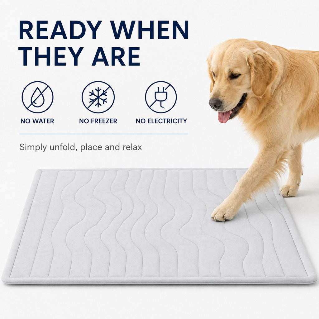 Pet cooling-feel mat requires no water freezing or electricity