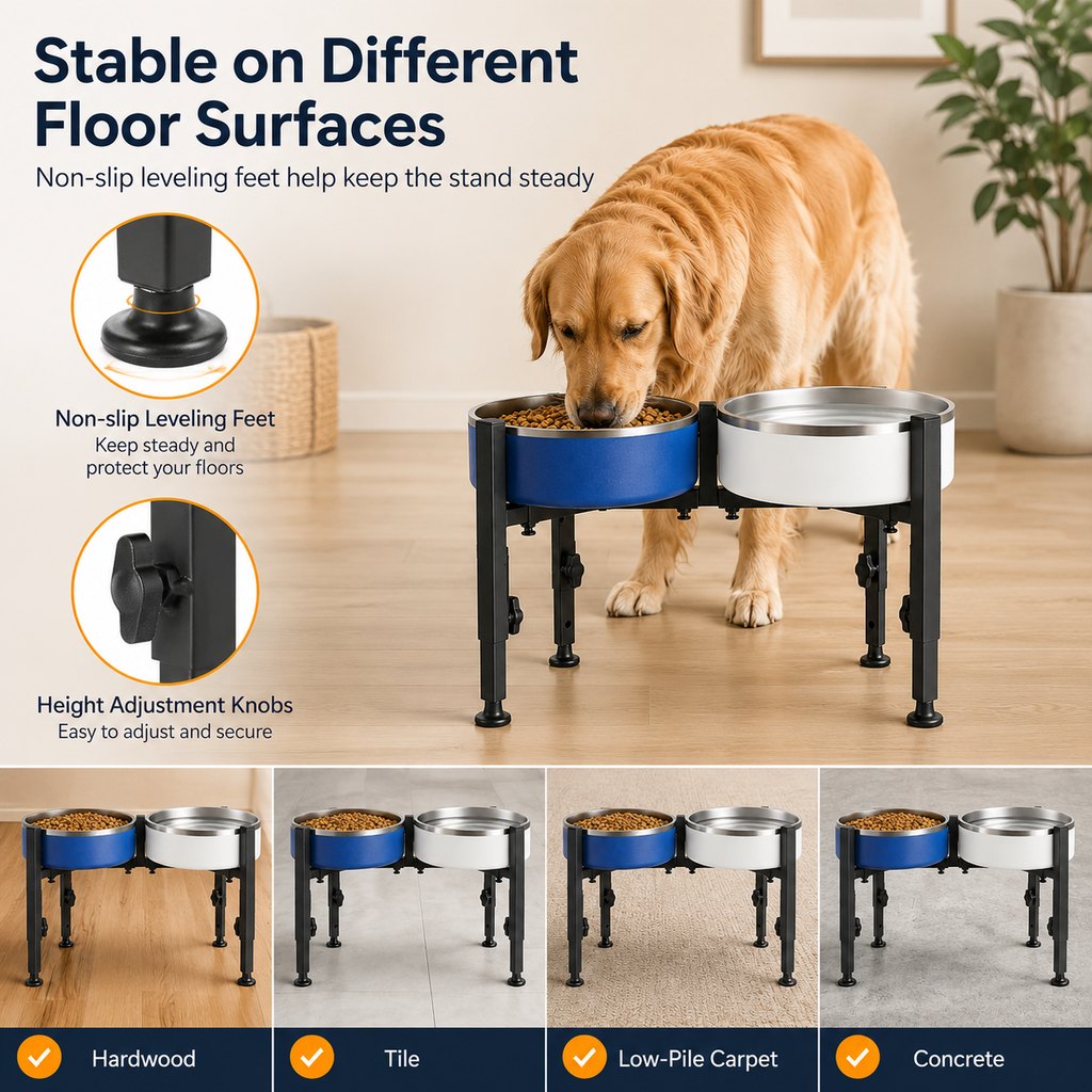 Paws in Awe Adjustable Raised Dog Bowl Stand for Home Feeding - No-Bend Metal Pet Bowl Holder for Cleaner, More Comfortable Meals image 5