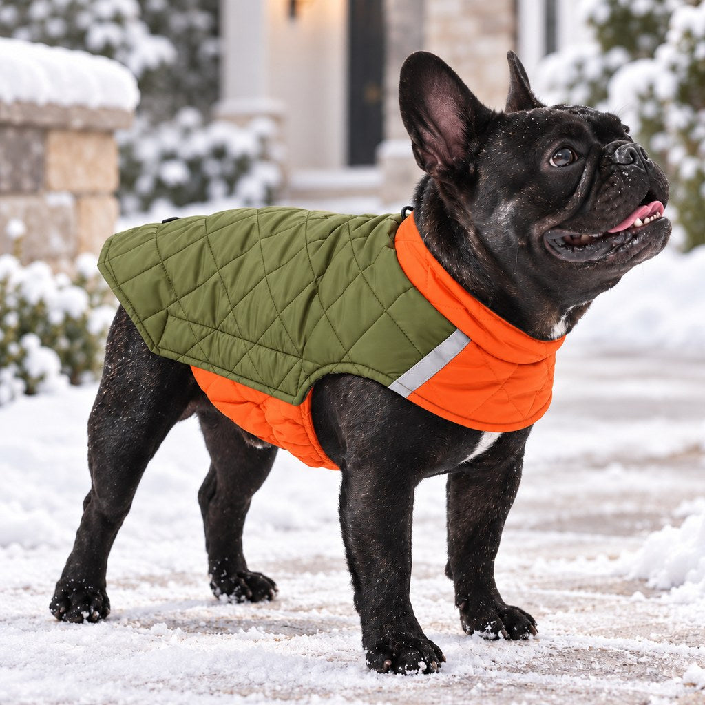 Olive Green and Green Plaid reversible quilted dog coat