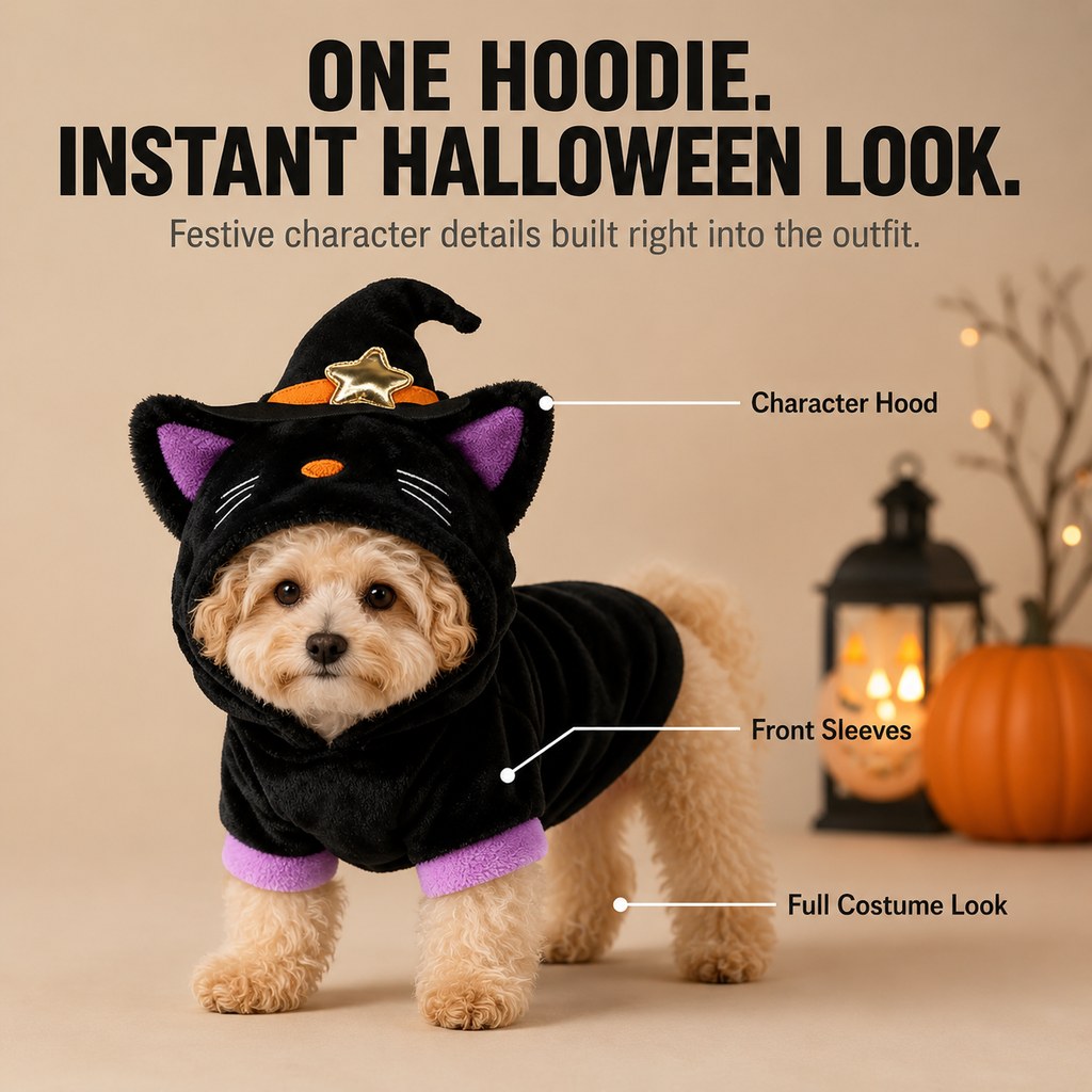 One-piece Halloween pet costume hoodie character details