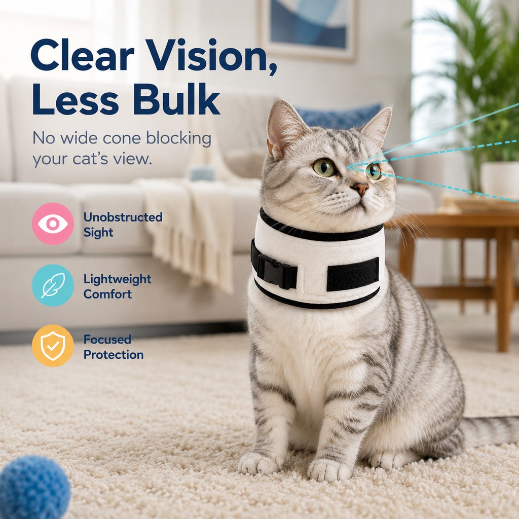 Paws in Awe Soft Cat Recovery Collar for Post-Surgery Care - Adjustable Anti-Lick Fleece Neck Wrap image 4