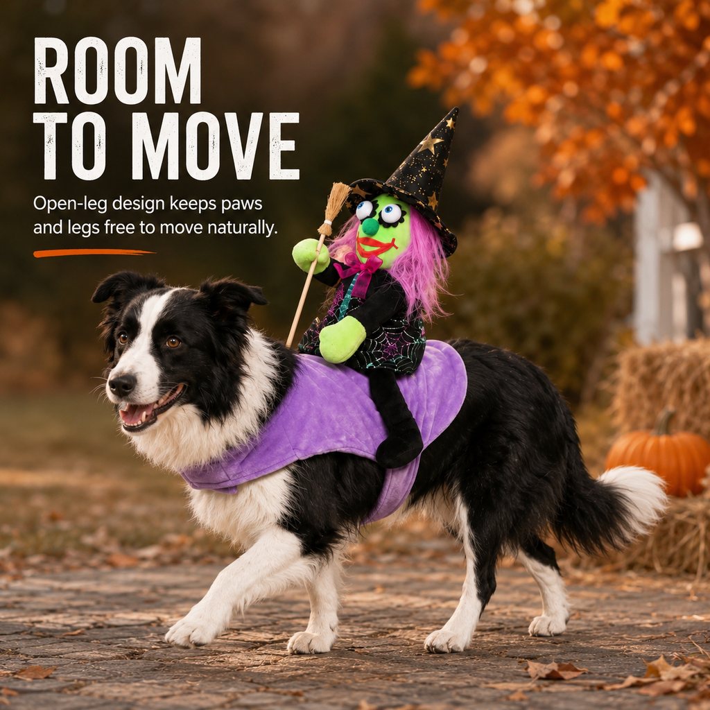 Paws in Awe 3D Witch Rider Halloween Pet Costume for Trick-or-Treating, Parties & Photos – Instant Funny Look for Dogs & Cats image 6