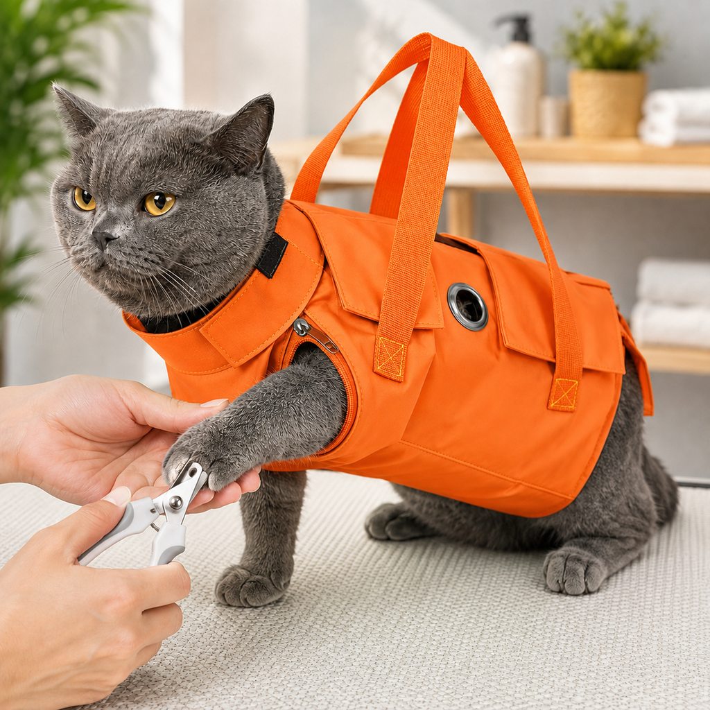 Paws in Awe Multi-Use Cat Carrier & Grooming Bag - Easy Paw Access for Vet Visits & At-Home Care