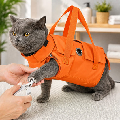 Paws in Awe Multi-Use Cat Carrier & Grooming Bag - Easy Paw Access for Vet Visits & At-Home Care