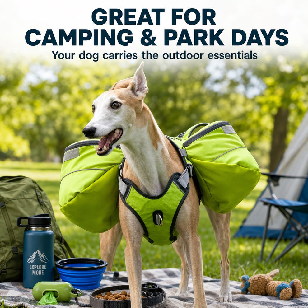 Orange dog saddlebag backpack harness