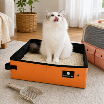 Orange foldable cat litter box