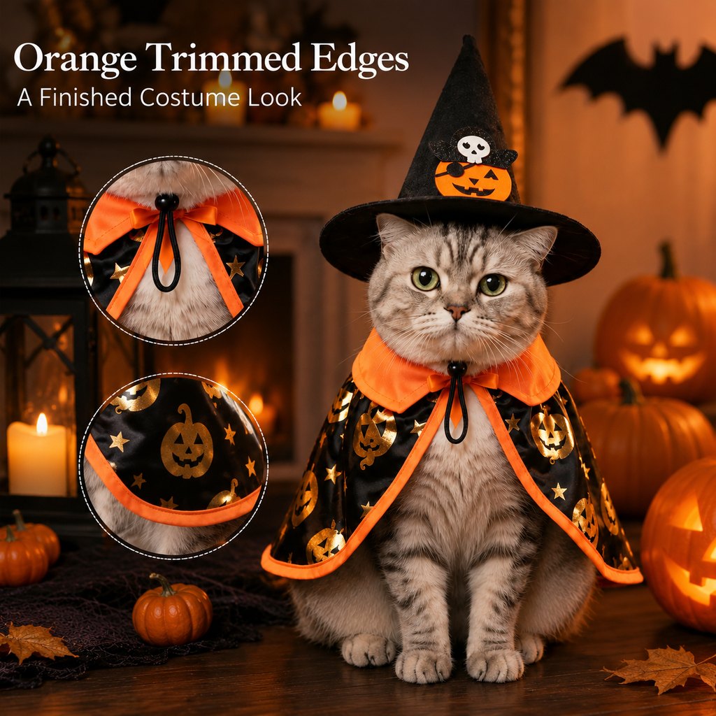 Halloween cat witch hat and cape costume set