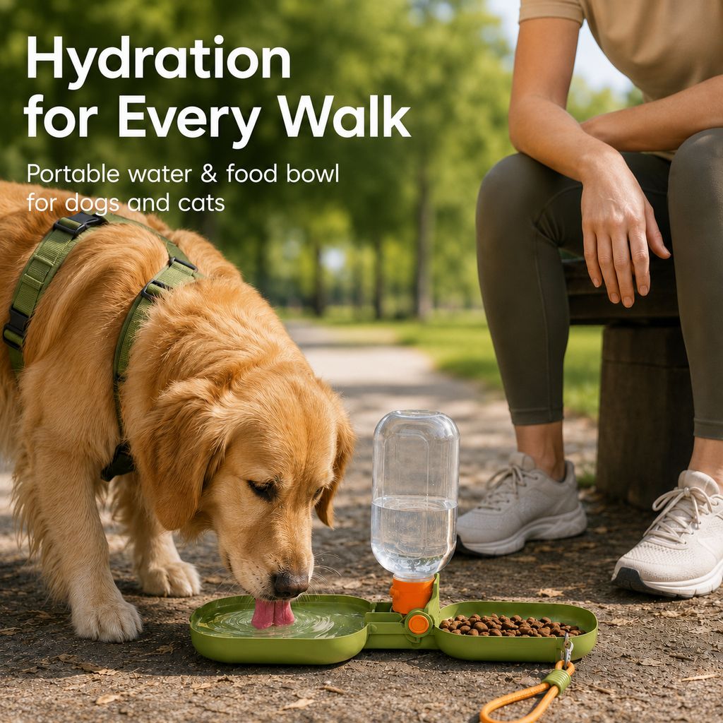 Portable Folding Pet Water & Food Cup for Walks & Hiking - 15.6 oz Leak-Resistant Dog & Cat Travel Bottle Bowl image 3