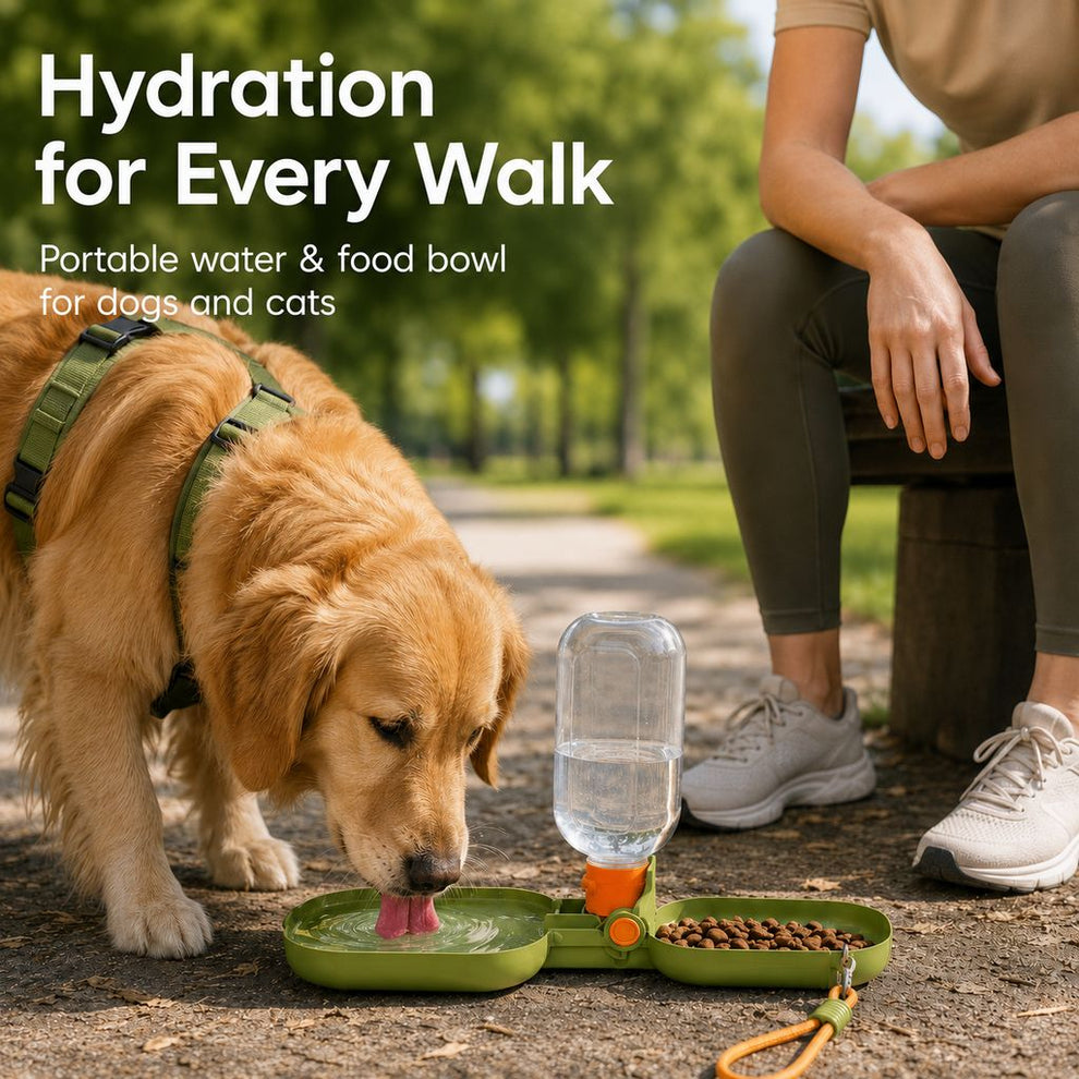 Portable Folding Pet Water & Food Cup for Walks & Hiking - 15.6 oz Leak-Resistant Dog & Cat Travel Bottle Bowl image 3