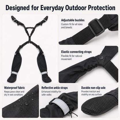 Paws in Awe Stay-On Outdoor Dog Boots with Leg Covers - Anti-Slip Reflective Paw Protection for Muddy Walks