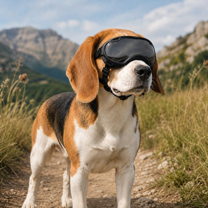 Black outdoor dog goggles with smoke lens for hiking and windy rides