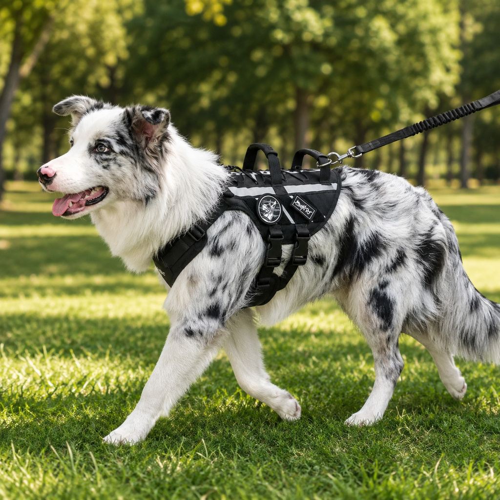 Outdoor dog harness and bungee leash set for walking and hiking