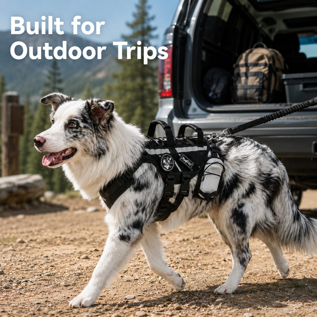 Outdoor dog harness and bungee leash set for walking and hiking