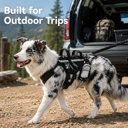 Outdoor dog harness and bungee leash set for walking and hiking