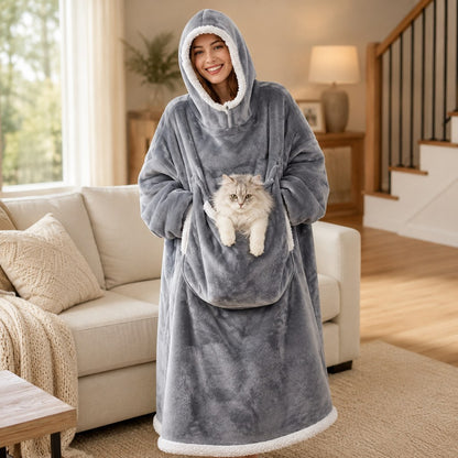Oversized sherpa wearable blanket hoodie with pet pouch