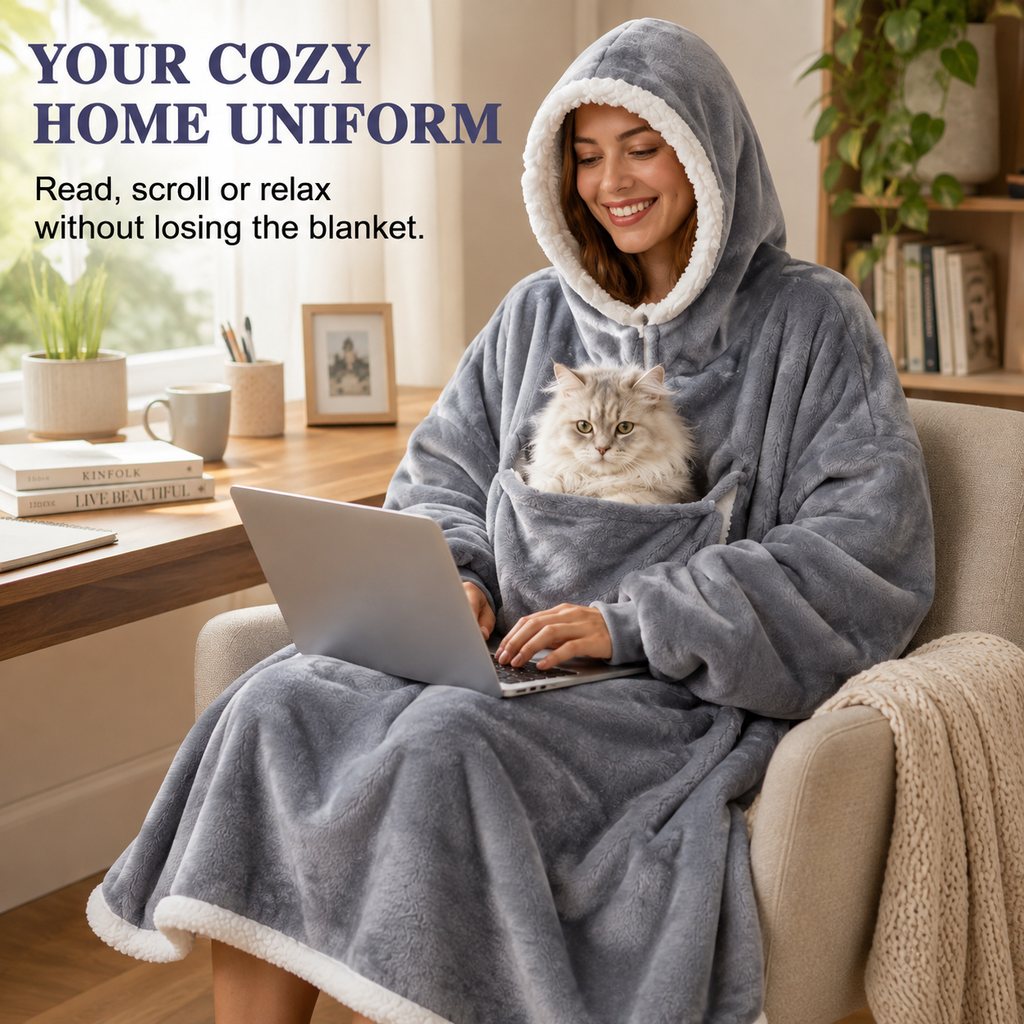 Extra-long sherpa blanket hoodie for couch and cold nights